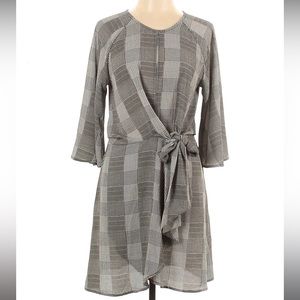 Grey Plaid Dress with Front Tie and Cut Out